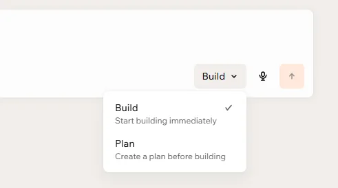 הבורר שבתיבת הפרומפט: Build לבנייה מיידית מול Plan לתכנון מקדים