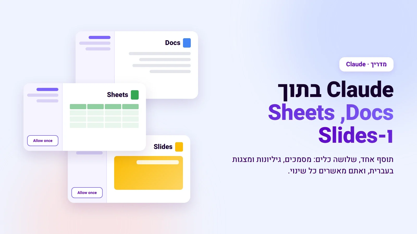 Claude בתוך Google Docs, Sheets ו-Slides: תוסף אחד לשלושה כלים