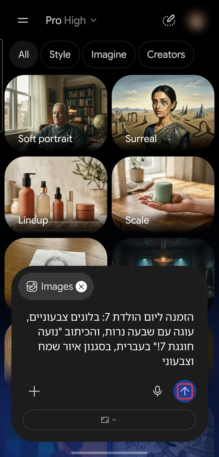 התיאור של ההזמנה בתיבה, וכפתור השליחה מסומן