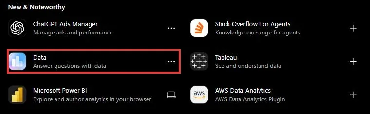 כרטיס התוסף Data — Answer questions with data