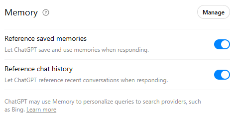 הגדרות Memory