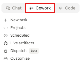 המתג בין Chat ל-Cowork