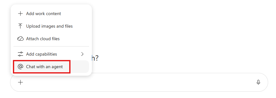 Chat with an agent מתוך תיבת הצ'אט