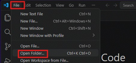 File ← Open Folder בתפריט העליון