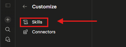 בחירת Skills בתפריט ההתאמה האישית