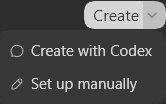 כפתור Create ושתי האפשרויות