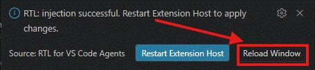 כפתור Reload לריענון VS Code