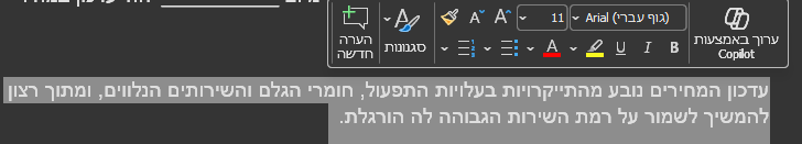 אייקון Copilot ליד טקסט מסומן